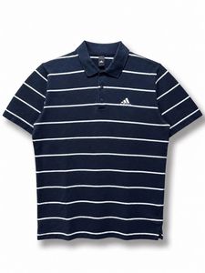 Adidas Navy Blue Striped Polo T-Shirt