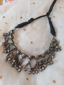 Boho antique finish german Silver Jhumka Necklace