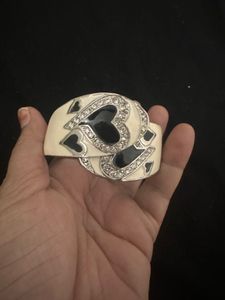 Vintage Heart Rhinestone enemelled  Cuff Bracelet