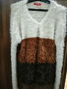 Cozy Fluffy Striped V-Neck Sweater
