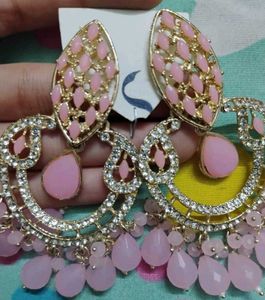 Stunning Pink Stone Jhumka Earrings