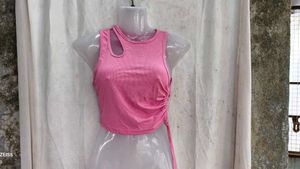 I. Chic Pink Ribbed Cutout Tank Top