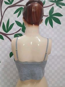 (1300)Grey Lace Trim Crop Top