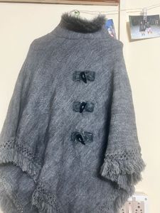 Gray Faux Fur Poncho