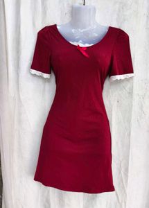 Chic Red Puff Sleeve Lace Trim Dress