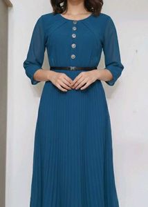 Elegant Teal Pleated Shirt Dress