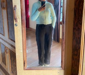 Mint Green Knit Zip-Up Sweater
