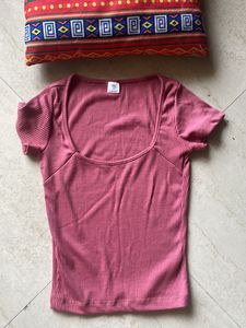 Street Style Store Peach Ribbed Top