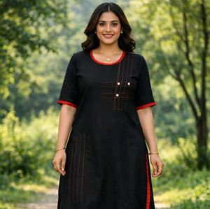 Stylish Black Kurta with Red Trim