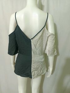 Chic Cold Shoulder Striped &amp; Navy Top