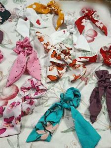 Lot of small 10 Fabric Hair Scrunchies with Bows