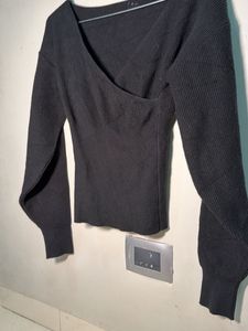 Chic Black Wrap Knit Top