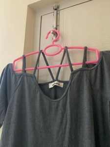 Gray Cutout Shoulder T-Shirt
