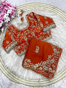 Stunning Orange Embroidered Silk Saree