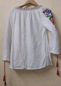 Embroidered White Blouse with Floral Design