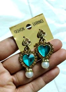 Heart Shaped Teal Earrings with Pearls