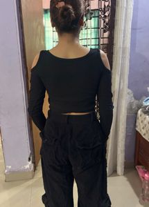 Black Ribbed Long Sleeve Top