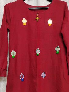 Maroon Embroidered Kurta