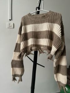 Striped Distressed Cropped Sweater