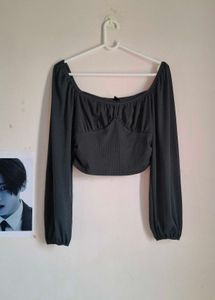 Chic olive green Square Neck Crop Top