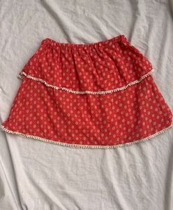 Chic Red Printed Tiered Mini Skirt