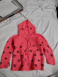 [unisex]Handmade Adorable Pink Hooded Knit Sweater