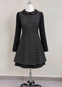 Women’s Black Tweed Coat Dress with Embellished Co