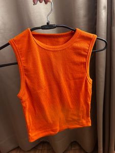 Vibrant Orange Ribbed Tank Top