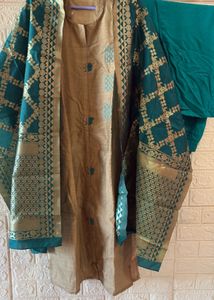 New Elegant Gold & Teal Kurta Set with Dupatta