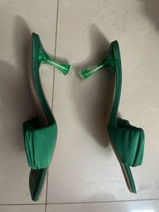 Stylish Green Ruched Heeled Sandals