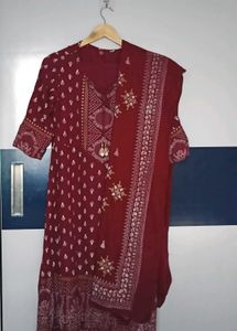 Maroon Printed Frock Suit