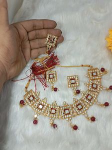 mirror plus minakari Giri maroon color necklace de