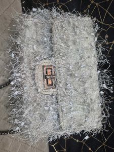 Fuzzy Silver Chain Bag