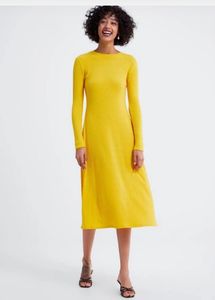 Ribbed Long Sleeve Midi Dress - Mustard Yellow
