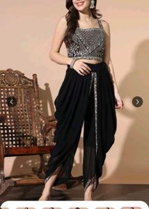 Embroidered Sleeveless Top with dhoti And Shrug