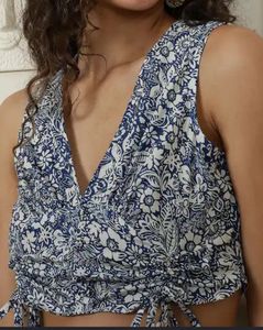Blue Floral Ruched Crop Top