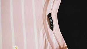 Striped pink Top with Floral Detail