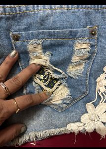 Denim Shorts with Lace Trim