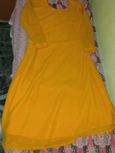 Yellow Kurta with Embellished Neckline