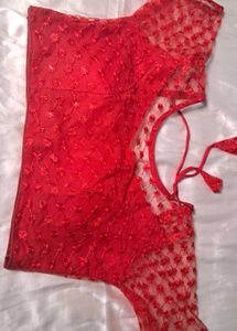 Red Embroidered Net Blouse