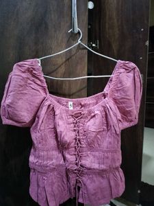 Chic Lace-Up Puff Sleeve Top