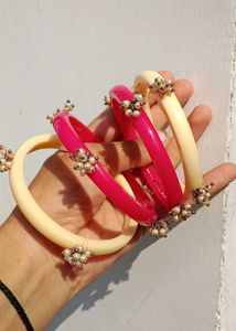 Set of 4 Elegant Bangles with Pearl &amp; Stone Embell