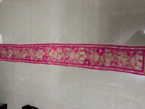 Elegant Beige Net Dupatta with Vibrant Pink Floral