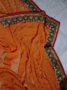 Orange Embroidered Saree 🧡