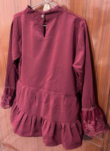 Elegant Burgundy Lace Trim Top