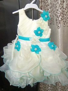 Elegant Turquoise &amp; White Flower Girl Dress