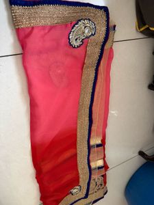 Beautiful Pink Red Ombre Saree