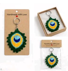 Crochet Peacock Feather Keychain