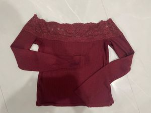 Burgundy Lace Off-Shoulder Top