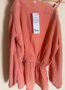 Sparkly Peach Peplum Top